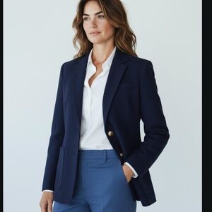 Lauren Ralph Lauren Navy Wool Cashmere Blazer Gold Crest Button 12 Petite Luxury
